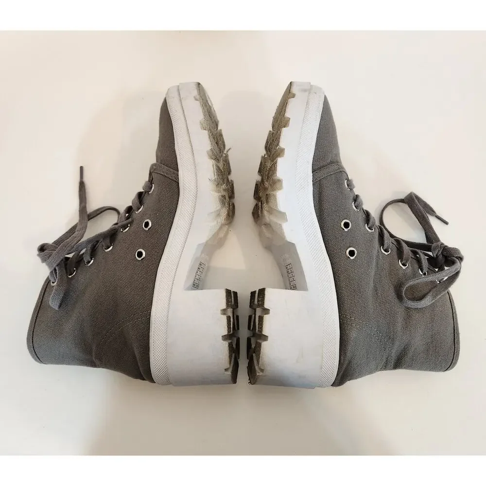 FOREVER 21 Grey White Canvas Platform Combat Lug Sole Sneaker Boot Womens 8